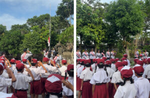 Siswa dan Siswi SD No 4 Sading mengikuti Upacara bendera dalam rangka hari guru